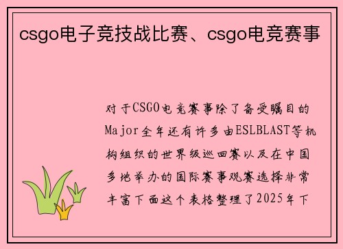 csgo电子竞技战比赛、csgo电竞赛事